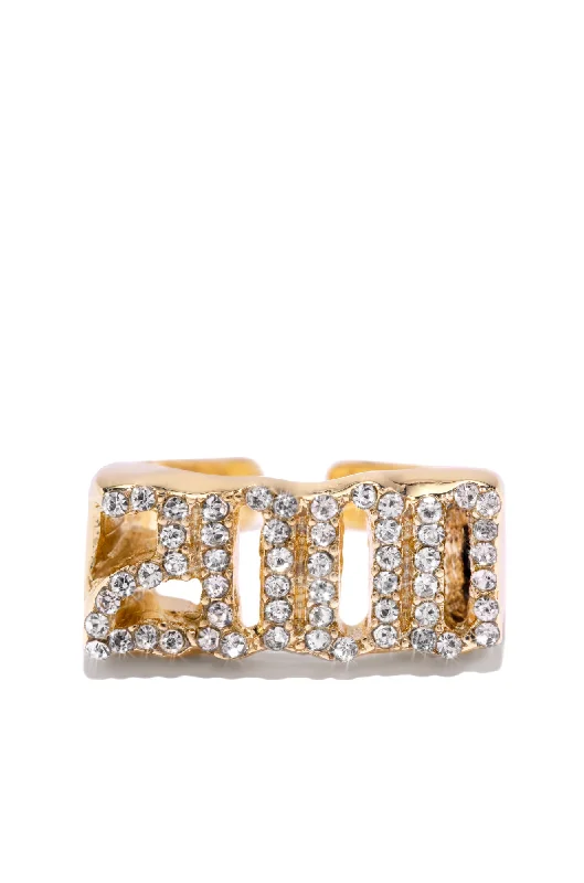 women minimalist rings -2000 Ring Embellished Old English Year Ring - Gold