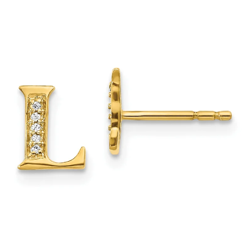 women affordable earrings -1/33 CTW Diamond Initial Earrings in 14KT Yellow Gold; Initial L