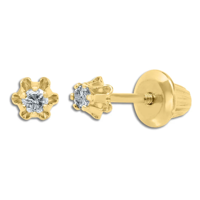 women sterling silver earrings -Kiddie Kraft 14KT Yellow Gold 1/12 CTW Round Diamond Childrens Stud Earrings