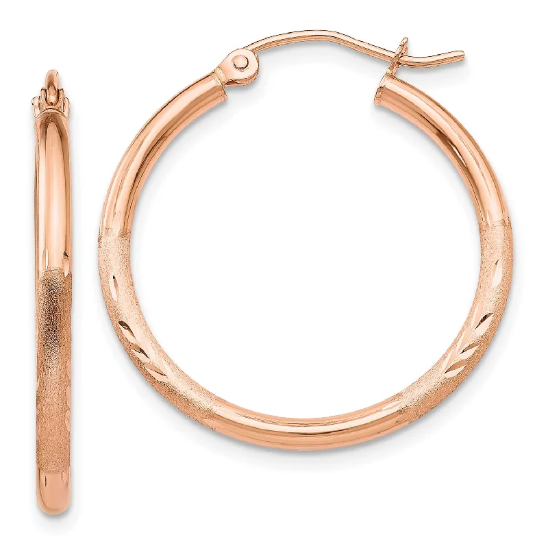 women handcrafted earrings -14KT Rose Gold 25X2MM Diamond-cut Hoop Earrings