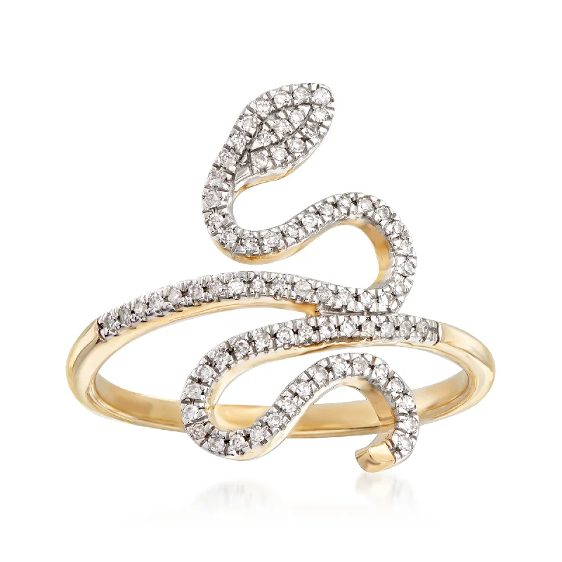 women floral engagement rings -Ross-Simons Diamond Snake Ring in 14kt Yellow Gold