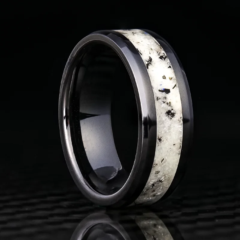 women pearl rings -Moonstone Glowstone Ring on Black Ceramic