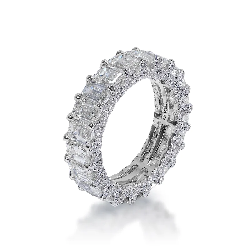 women bold rings -Siena 7 Carat Emerald Cut Diamond Eternity Band in 14k White Gold Shared Prong