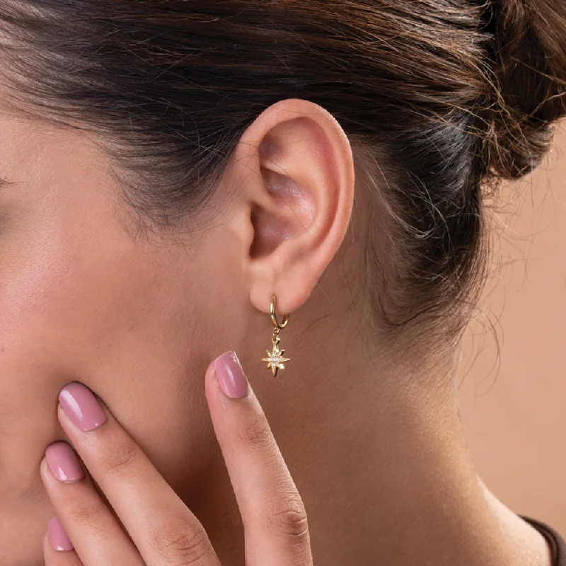 women custom earrings -Studded Star Moon Hoop Earrings