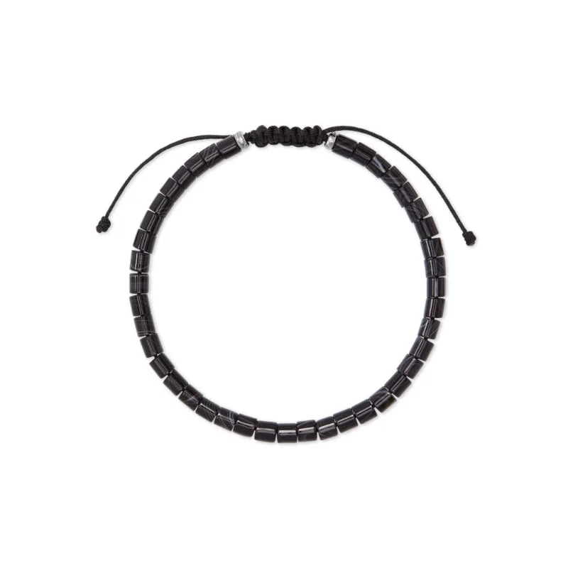 women diamond bracelets -Scott Bros. Grey Oxidized Sterling Silver Corded Bracelet In Black Banded Agate