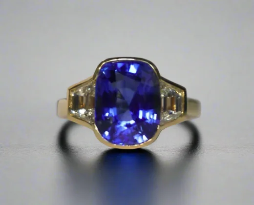 women bold rings -Giselle 5.50 Carats Sapphire Cushion Cut Gemstone Ring in 18K Yellow Gold By Mike Nekta NYC