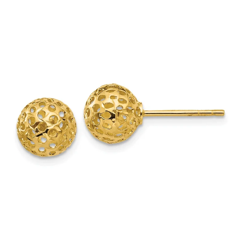 women crystal earrings -14KT Yellow Gold 8MM Diamond-cut Ball Stud Earrings