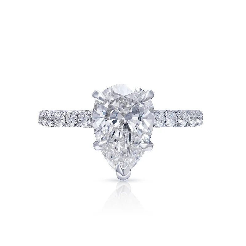 women solitaire rings -LOS 3 Carat Pear Shaped Lab Grown Diamond Engagement Ring IGI Certified