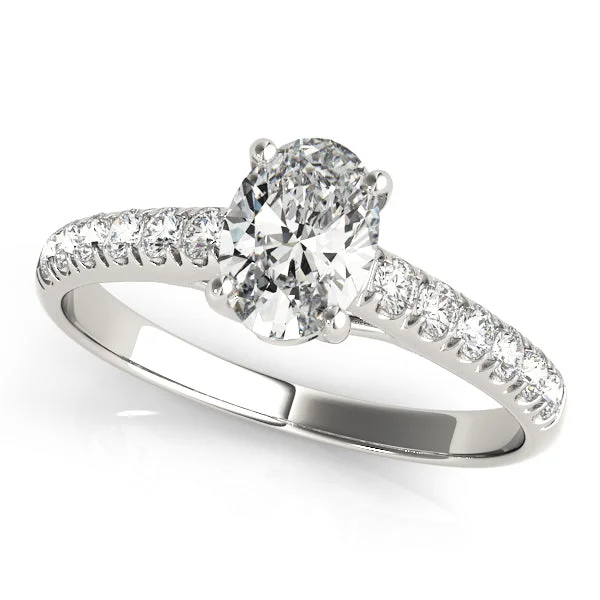 women engagement rings with diamonds -Platinum Single Row Oval Diamond Engagement Ring Setting