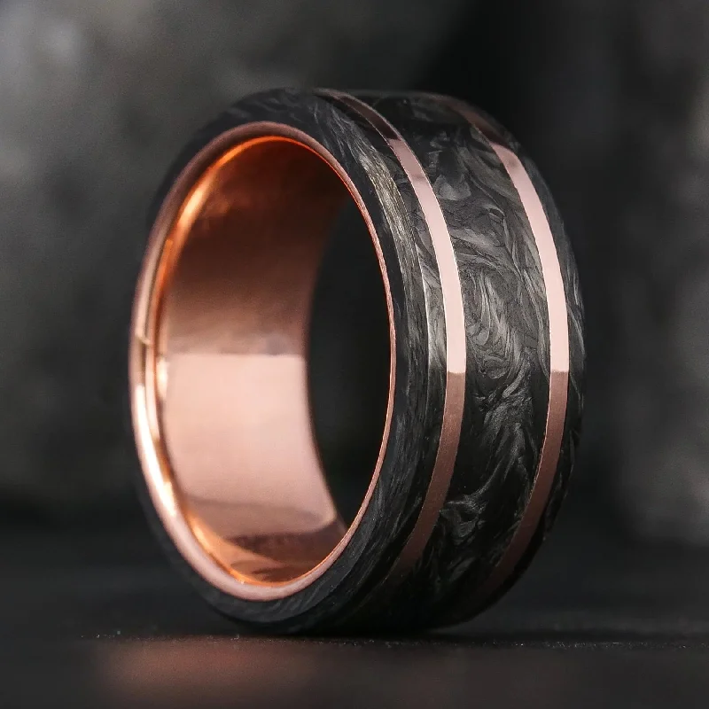 women sapphire rings -Forged Carbon Fiber and Gold Ring