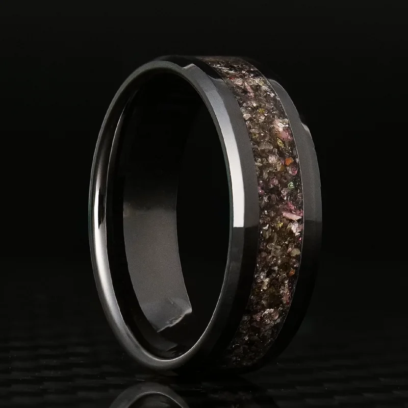 women heart-cut rings -Tourmaline Glowstone Ring on Black Ceramic