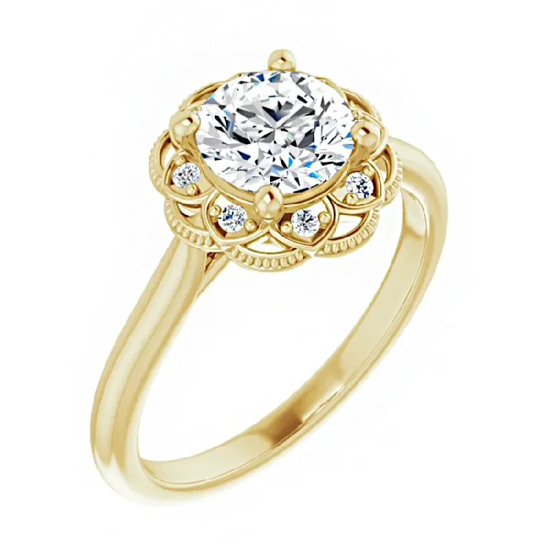 women gold engagement rings -14K Yellow Gold 6.5 mm Round Engagement Ring