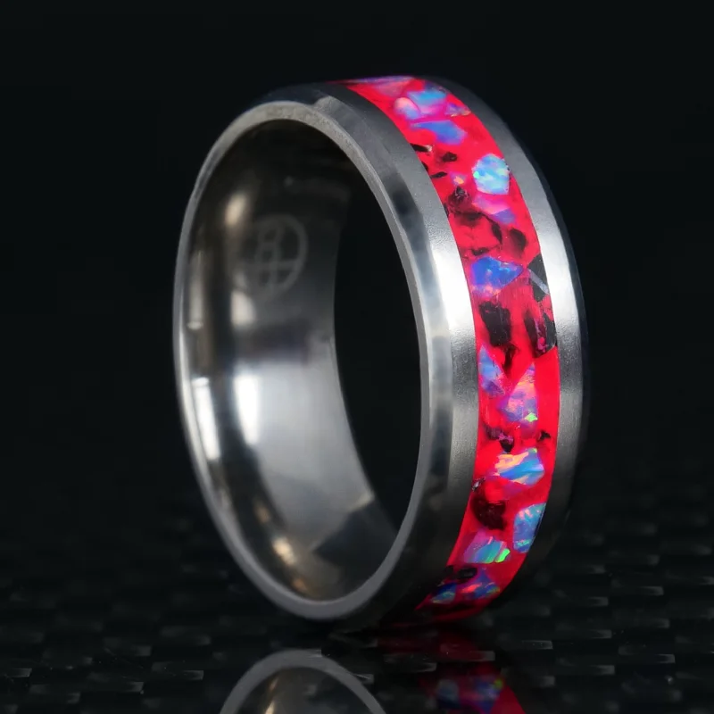 women luxury diamond rings -Cotton Candy Opal Glowstone Ring on Titanium