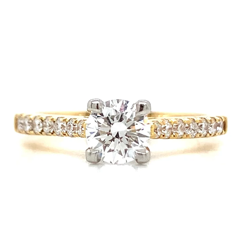 women vintage diamond engagement rings -Penelope-18ct Yellow Gold 0.60ct Solitaire Earth Grown Diamond Engagement Ring With Castle Set Shoulders