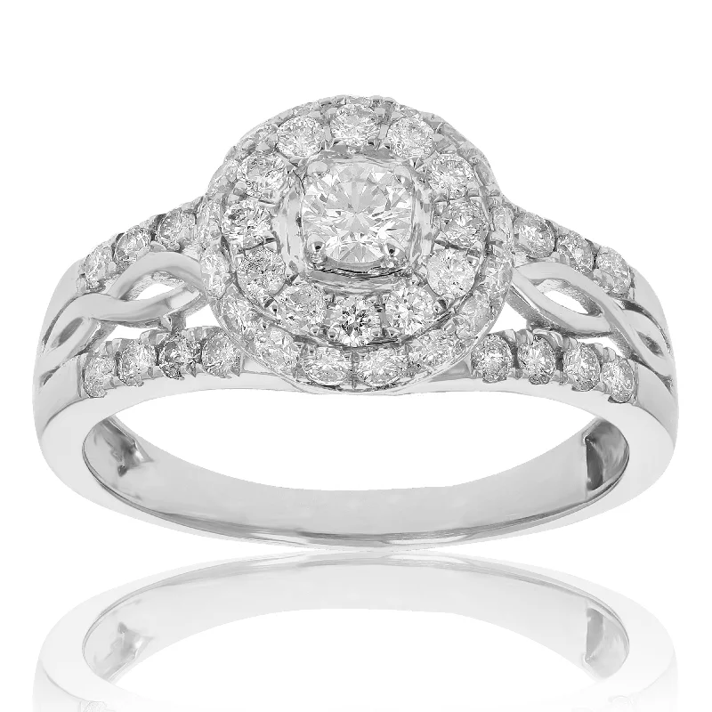 women unique diamond engagement rings -3/4 cttw Diamond Engagement Ring 14K White Gold Cluster Composite Wedding Ring