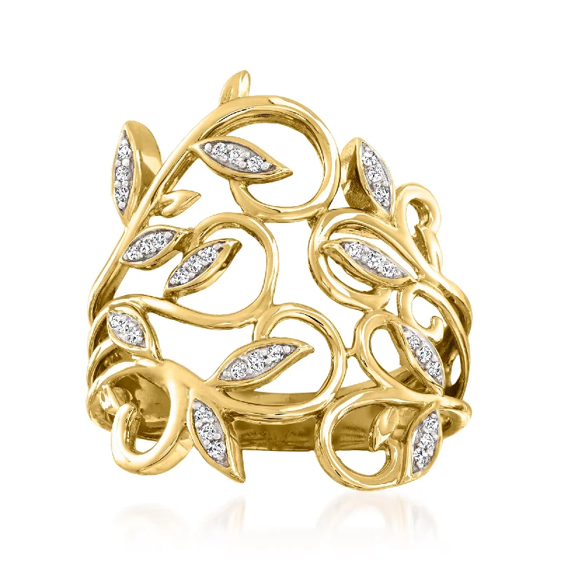 women oval-cut engagement rings -Ross-Simons Diamond Leaf Ring in 14kt Yellow Gold