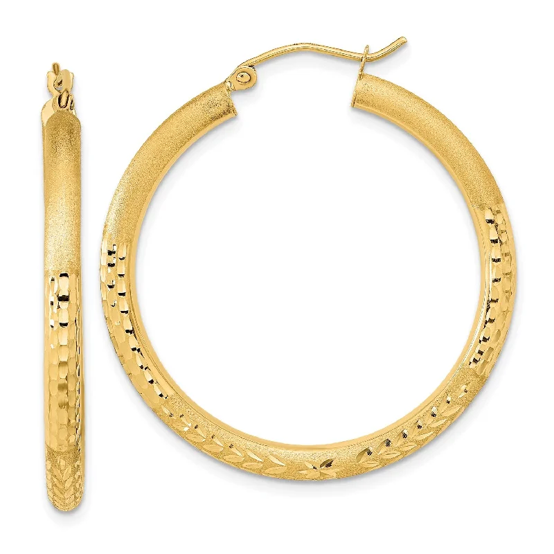 women dangle earrings -14KT Yellow Gold 35X3MM Diamond-cut Hoop Earrings